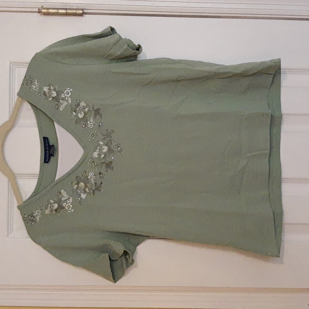 Karen Scott Green V-Neck Embellished Women's Top
